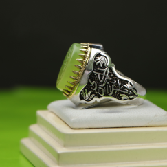 انگشتر نقره عقیق سبز مردانه طرح الماس به همراه ذکر یا زینب - جواهری رضوی