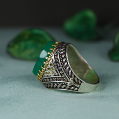 انگشتر عقیق سبز مردانه نقره طرح زرین و ذکر یا فاطمه زهرا - جواهری رضوی