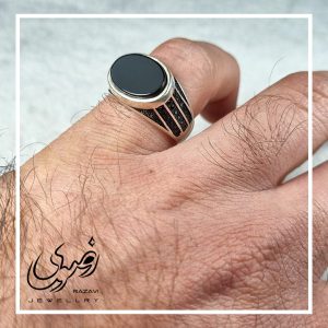انگشتر نقره مردانه عقیق مشکی طبیعی - جواهری رضوی