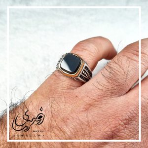 انگشتر نقره مردانه عقیق مشکی اصل طرح شکوه طبیعی- جواهری رضوی