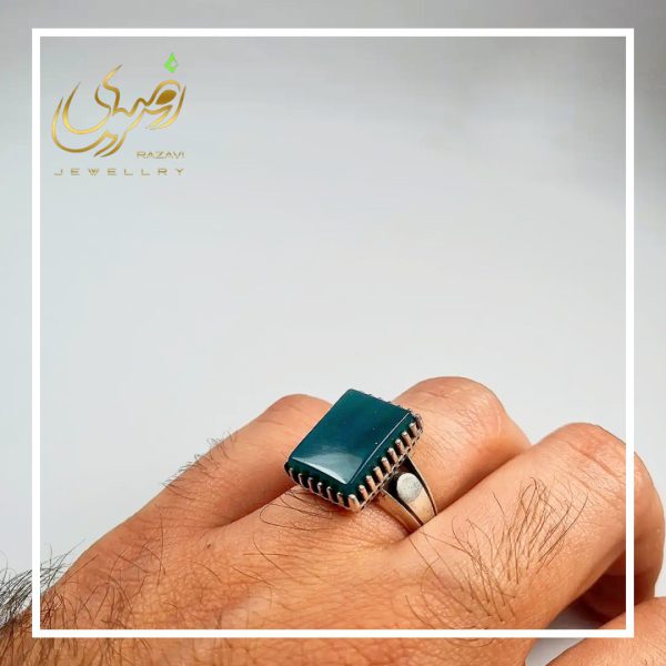 انگشتر نقره مردانه عقیق سبز طرح اسپرت اصلی - جواهری رضوی