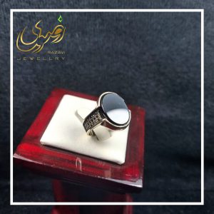 انگشتر نقره مردانه عقیق مشکی اصل طرح طاهر - جواهری رضوی
