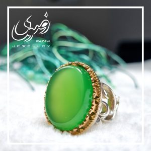 انگشتر نقره مردانه عقیق سبز طرح حسین - جواهری رضوی