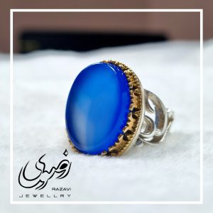 انگشتر نقره مردانه عقیق آبی طرح یا حسین - جواهری رضوی