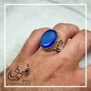 انگشتر مردانه عقیق آبی طبیعی طرح یا حسین - جواهری رضوی