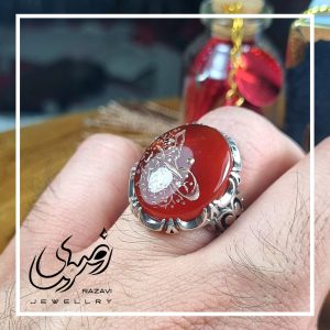 انگشتر مردانه عقیق یمنی طبیعی طرح حسبی الله - جواهری رضوی