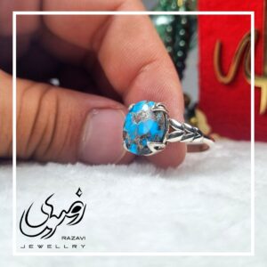 انگشتر نقره زنانه فیروزه نیشابوری طبیعی طرح گندم - جواهری رضوی