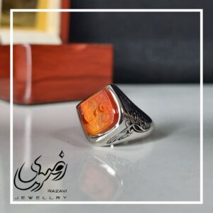 انگشتر نقره مردانه دست ساز عقیق سرخ با حکاکی علی