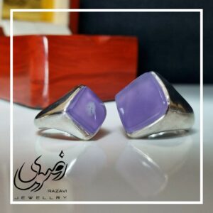 ست انگشتر مردانه و زنانه نقره عقیق یمنی طرح نقطه