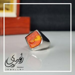 انگشتر نقره مردانه دست ساز عقیق سرخ با حکاکی علی
